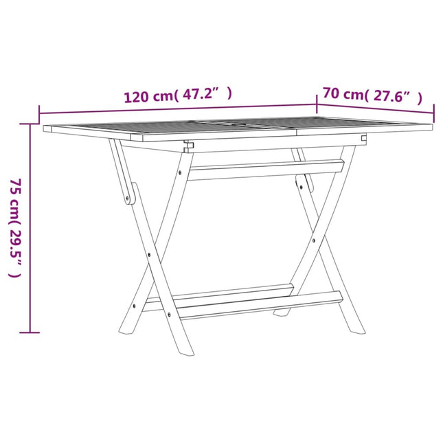 Table de jardin 120 cm avec 4 chaises pliantes en teck massif