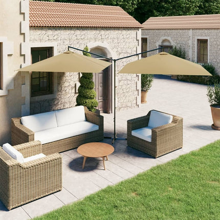 Parasol de jardin double avec mât en acier taupe 600 x 300 cm