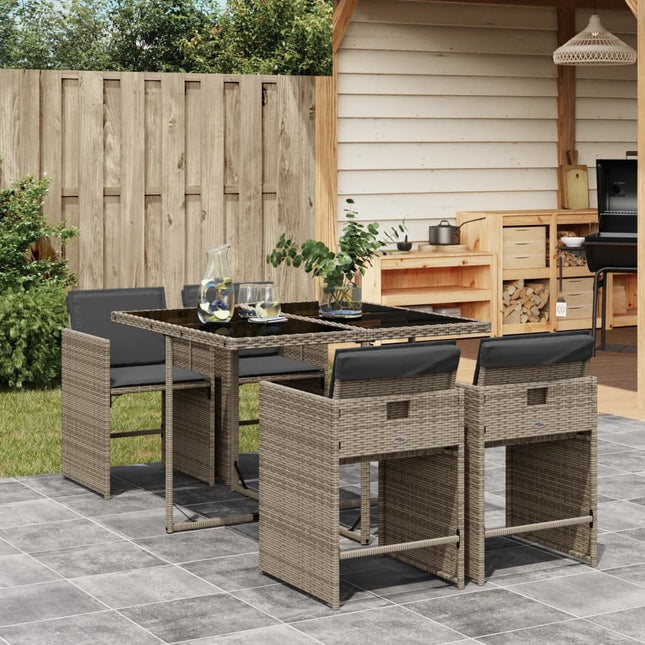 Table et chaises de jardin 4 places en résine tressée grise avec verre trempé