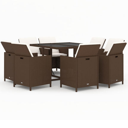 Table et fauteuils de jardin 8 places en résine tressée marron