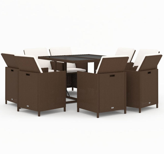 Table et fauteuils de jardin 8 places en résine tressée marron