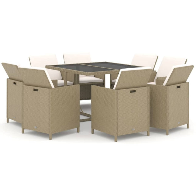 Table et fauteuils de jardin 8 places en résine tressée beige