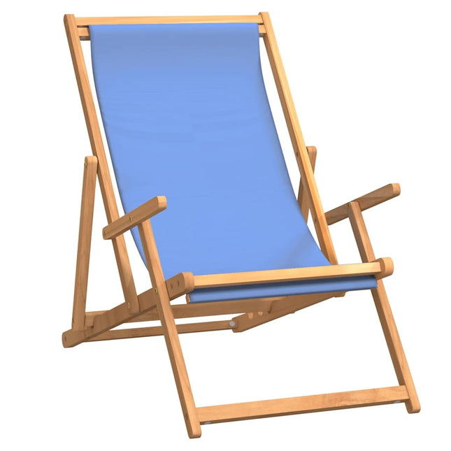 Chaise de plage pliable teck massif bleu