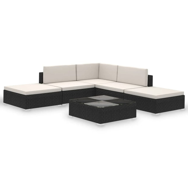 Salon de jardin d'angle en résine tressée noire avec coussins crème