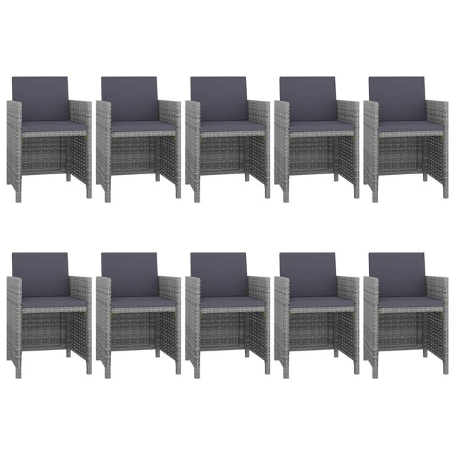 Table et chaises de jardin en résine tressée grise avec coussins anthracite