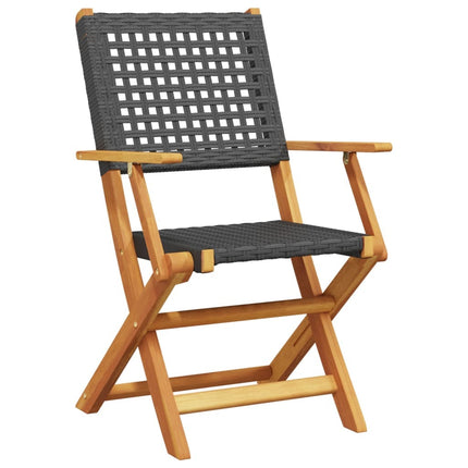 Table carrée et 2 chaises de jardin pliantes en résine tressée noire et acacia massif