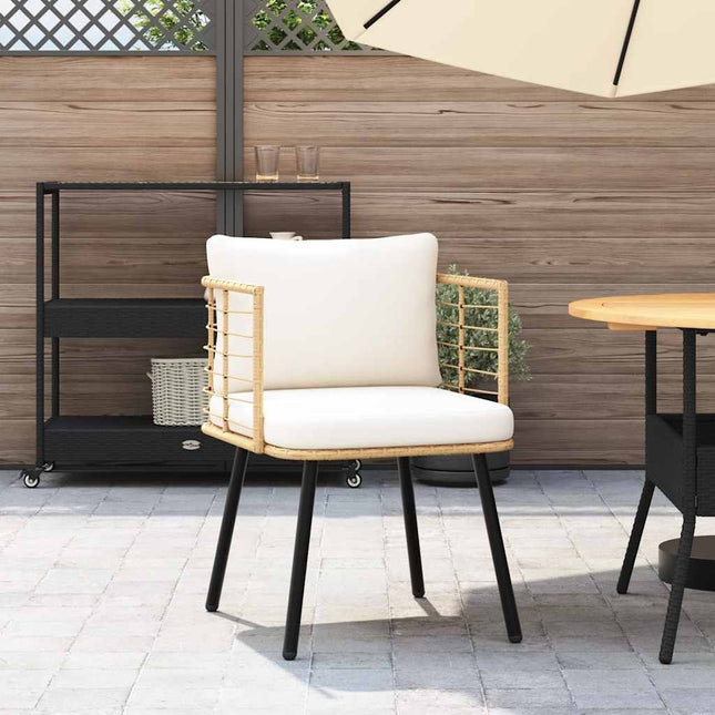 Fauteuil de jardin avec coussins crème en résine tressée naturelle