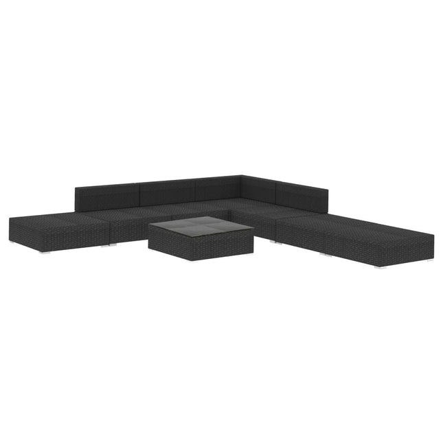 Salon de jardin d'angle en résine tressée noire avec coussins noirs