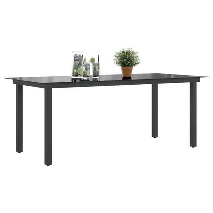 Table repas extérieure aluminium noir et verre 190 x 90 cm