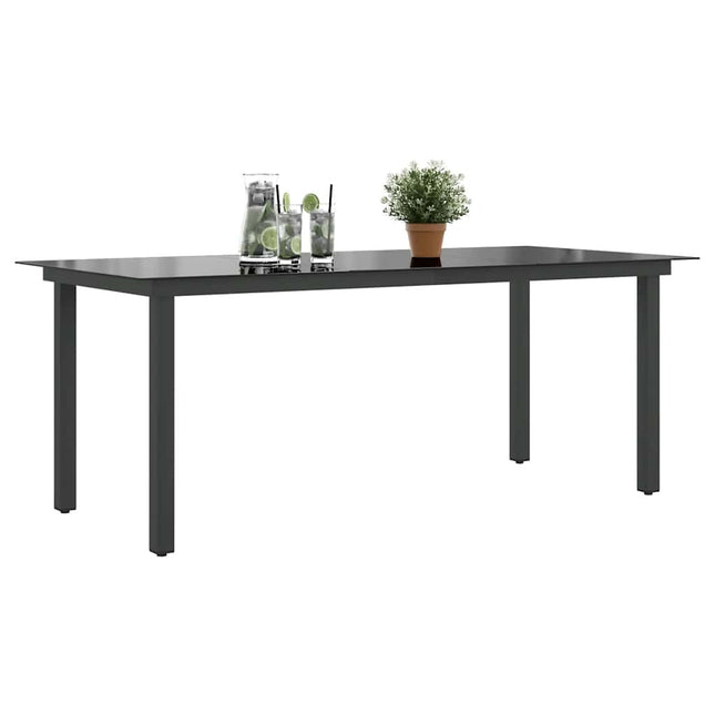 Table repas extérieure aluminium noir et verre 190 x 90 cm