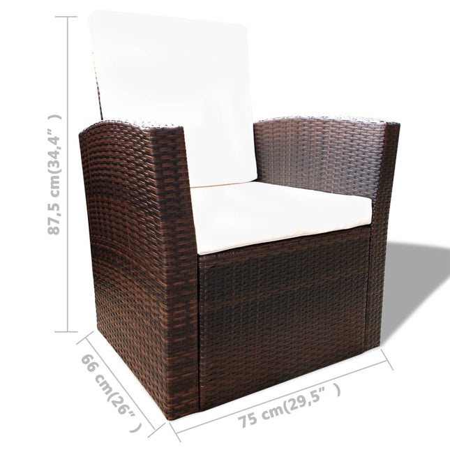 Salon de jardin avec table basse résine tressée marron et coussins crème
