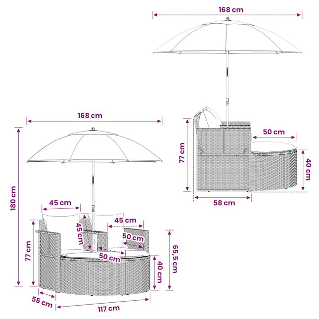 Canapé de jardin 2 places avec parasol résine tressée grise