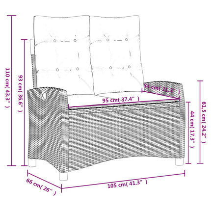 Banc inclinable de jardin avec coussins noirs résine tressée