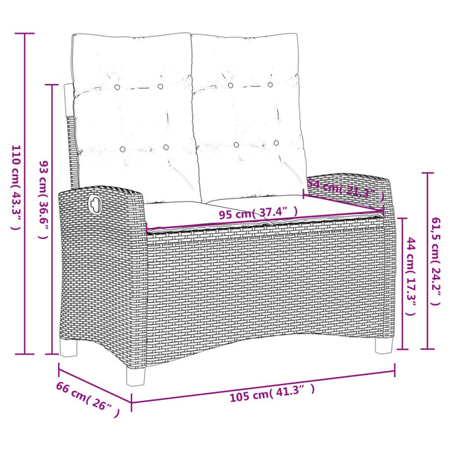 Banc inclinable de jardin avec coussins noirs résine tressée