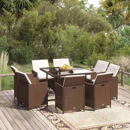 Table et fauteuils de jardin 8 places en résine tressée marron