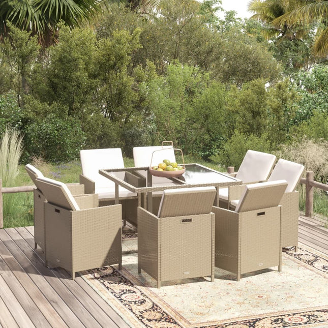 Table et fauteuils de jardin 8 places en résine tressée beige