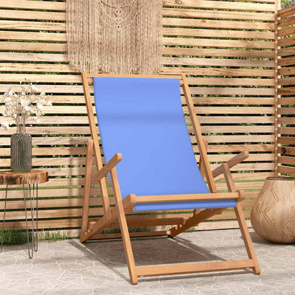 Chaise de plage pliable teck massif bleu
