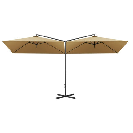 Parasol de jardin double avec mât en acier taupe 600 x 300 cm