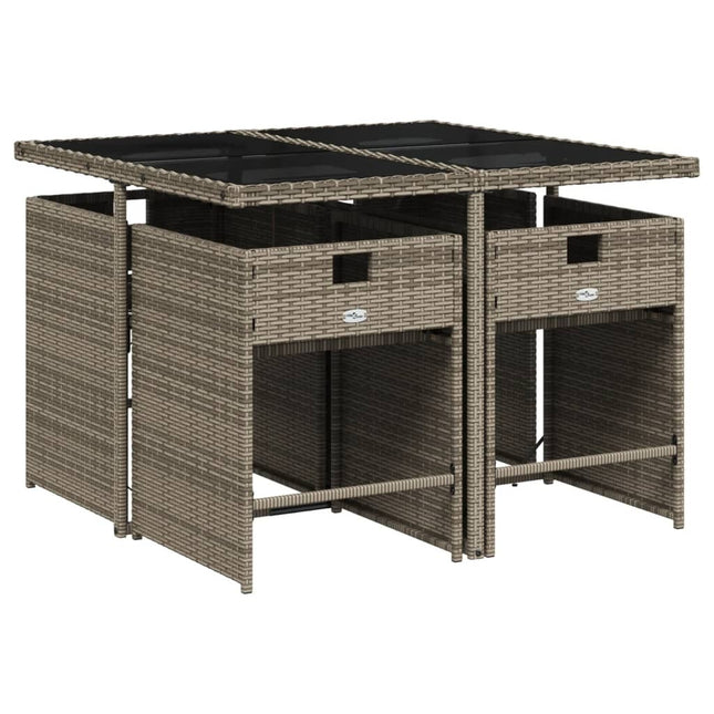 Table et chaises de jardin 4 places en résine tressée grise avec verre trempé
