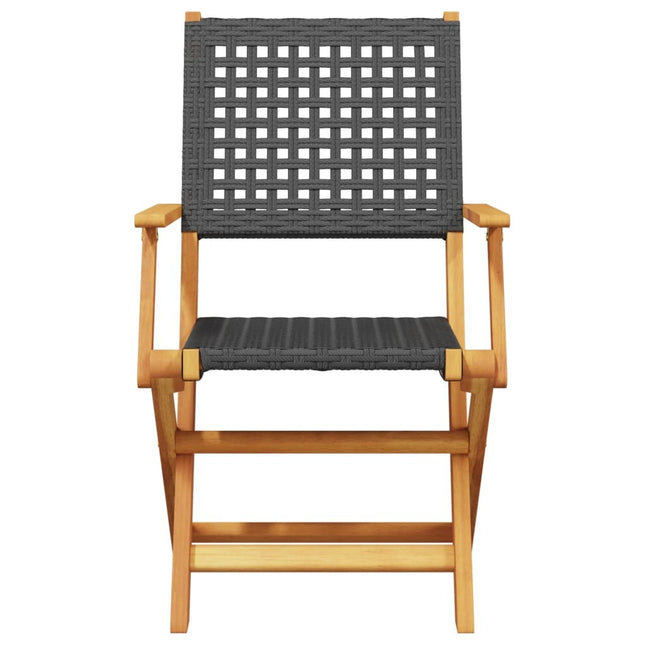 Table carrée et 2 chaises de jardin pliantes en résine tressée noire et bois d'acacia massif