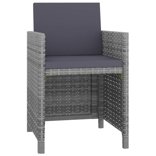 Table et chaises de jardin en résine tressée grise avec coussins anthracite
