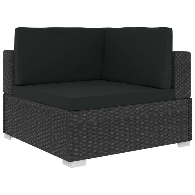 Salon de jardin d'angle en résine tressée noire avec coussins noirs