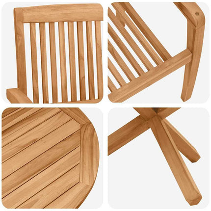 Table ronde et 4 chaises de jardin en bois d'acacia massif