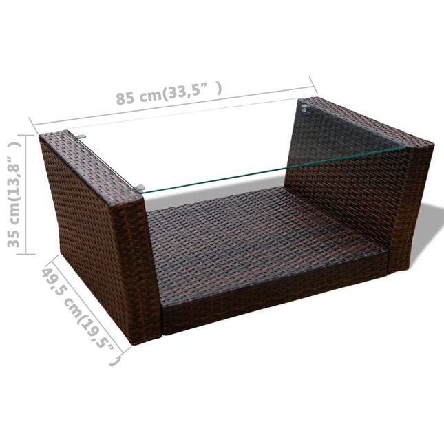 Salon de jardin avec table basse résine tressée marron et coussins crème