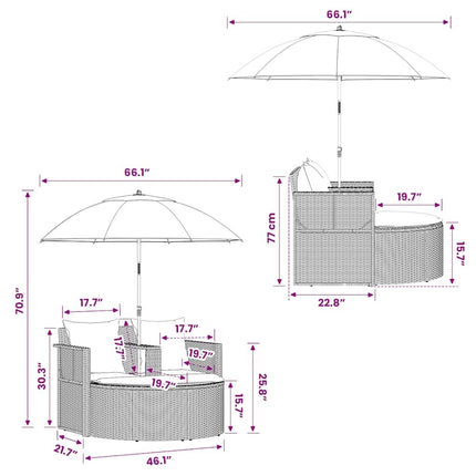 Canapé de jardin 2 places avec parasol résine tressée grise