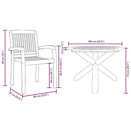 Table ronde et 4 chaises de jardin en bois d'acacia massif