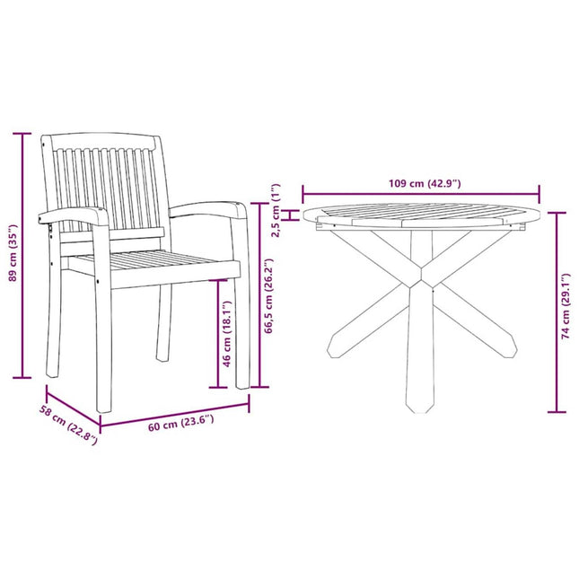 Table ronde et 4 chaises de jardin en bois d'acacia massif