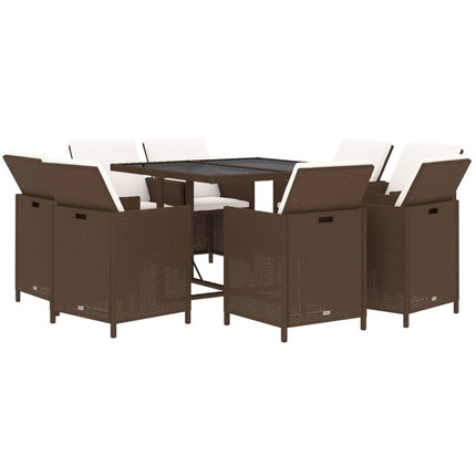 Table et fauteuils de jardin 8 places en résine tressée marron