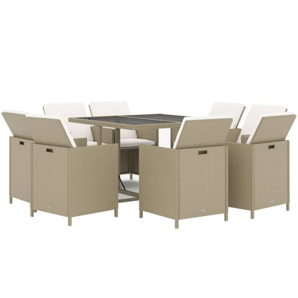 Table et fauteuils de jardin 8 places en résine tressée beige