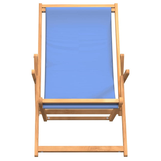 Chaise de plage pliable teck massif bleu