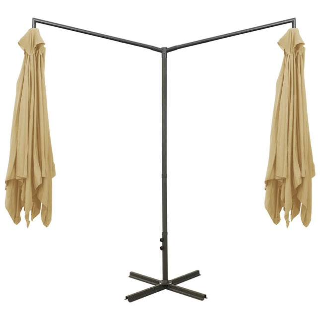 Parasol de jardin double avec mât en acier taupe 600 x 300 cm