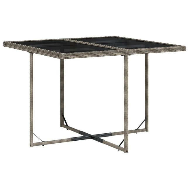 Table et chaises de jardin 4 places en résine tressée grise avec verre trempé