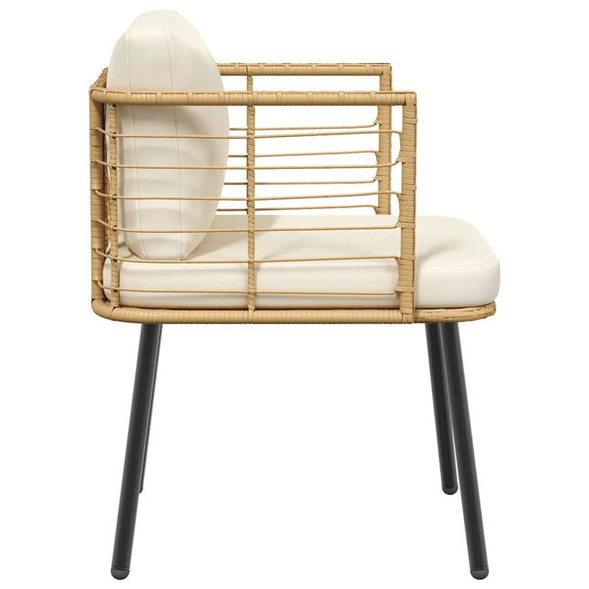 Fauteuil de jardin avec coussins crème en résine tressée naturelle