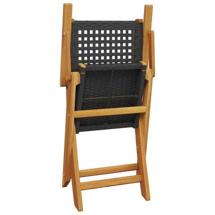 Table ronde et 2 chaises de jardin en résine tressée noire et acacia massif