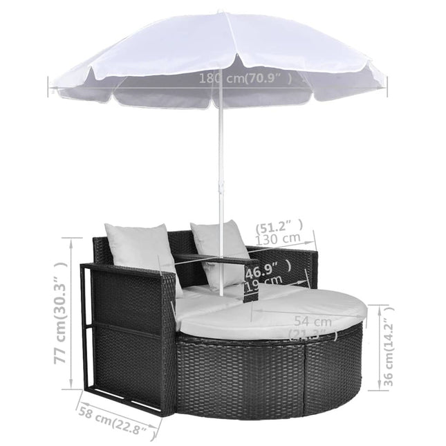 Canapé de jardin 2 places avec parasol résine tressée noire