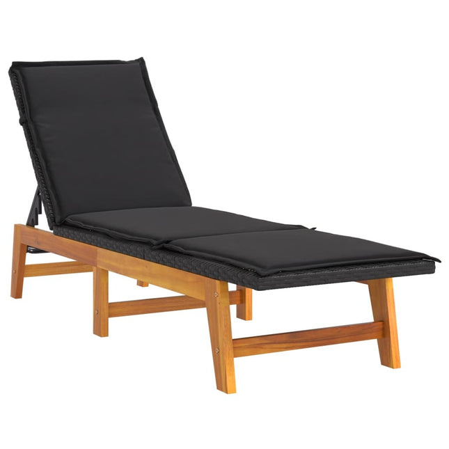 Bain de soleil réglable avec coussin en résine tressée et bois d'acacia massif