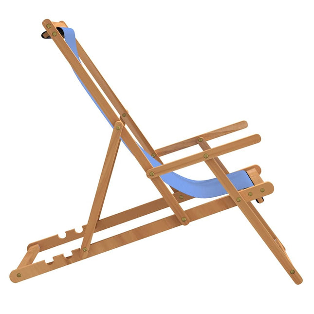 Chaise de plage pliable teck massif bleu