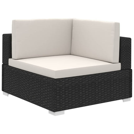 Salon de jardin d'angle en résine tressée noire avec coussins crème