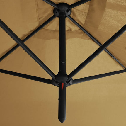 Parasol de jardin double avec mât en acier taupe 600 x 300 cm