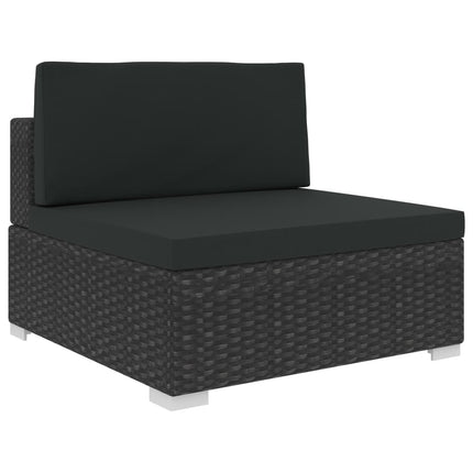 Salon de jardin d'angle en résine tressée noire avec coussins noirs