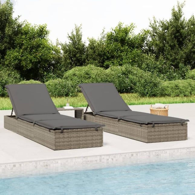 Bain de soleil réglable en résine tressée avec coussin gris et dossiers indépendants