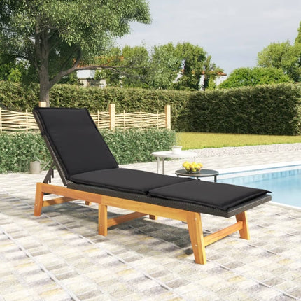 Bain de soleil réglable avec coussin en résine tressée et bois d'acacia massif
