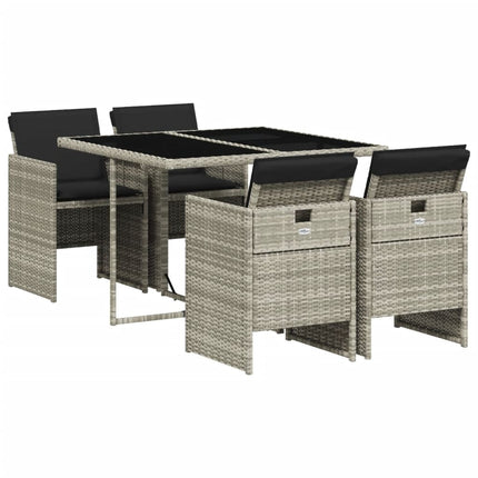 Table et fauteuils de jardin 4 places en résine tressée gris clair