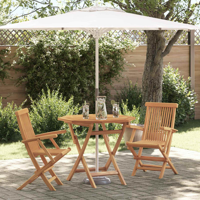 Table carréeee de jardin 85 cm avec 2 chaises pliantes en teck massif