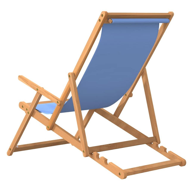 Chaise de plage pliable teck massif bleu