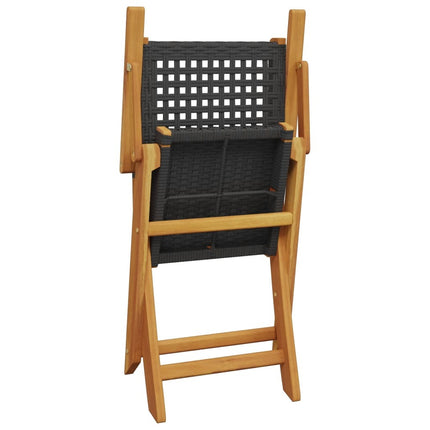 Table carrée et 2 chaises de jardin pliantes en résine tressée noire et acacia massif
